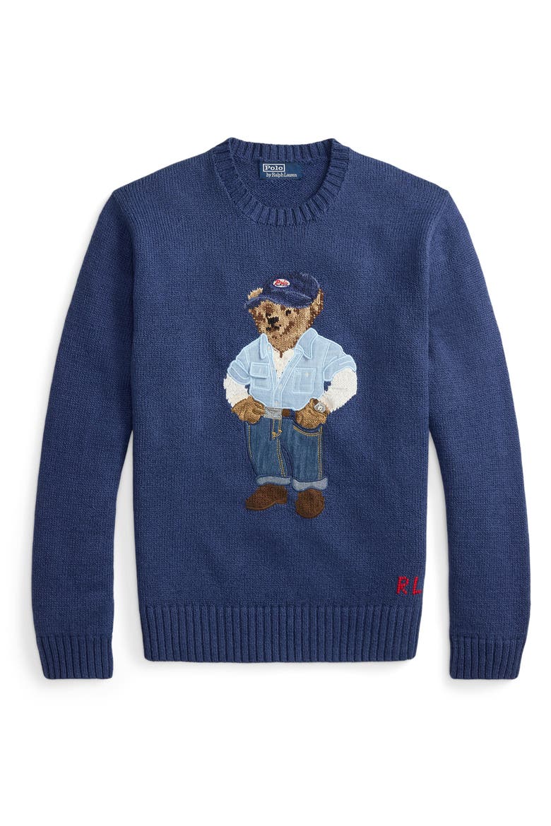 Polo Bear Linen & Cotton Sweater, Alternate, color, LIGHT NAVY