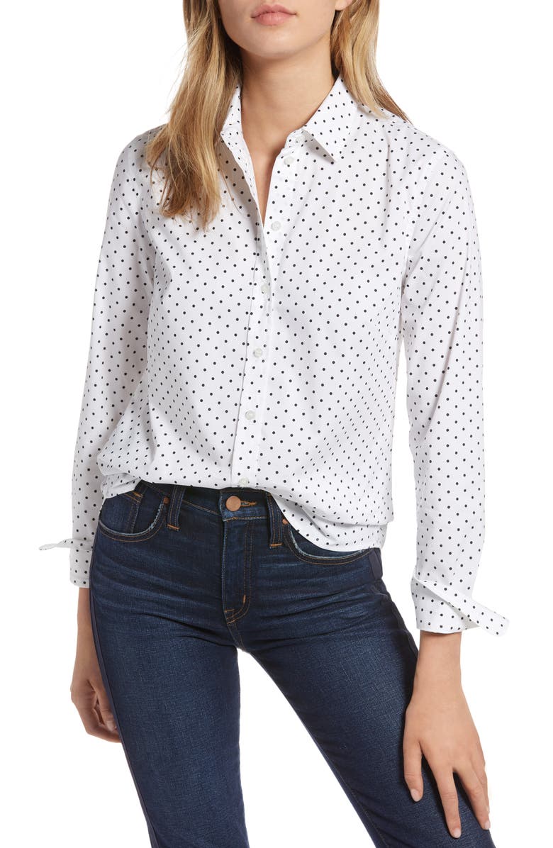 1901 Polka Dot Stretch Cotton Blend Shirt, Main, color, 