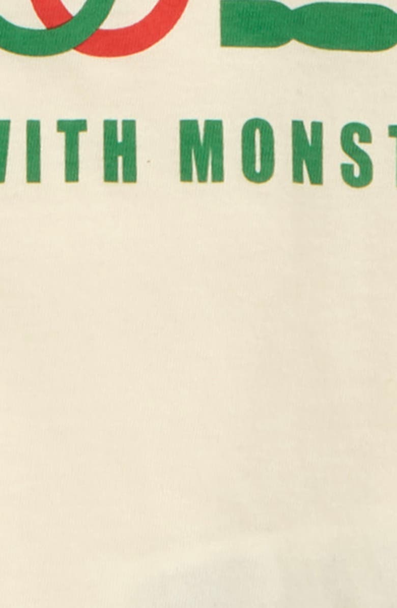 Gucci Friendly with Monsters Logo Cotton Romper, Hat & Bib Set, Alternate, color,