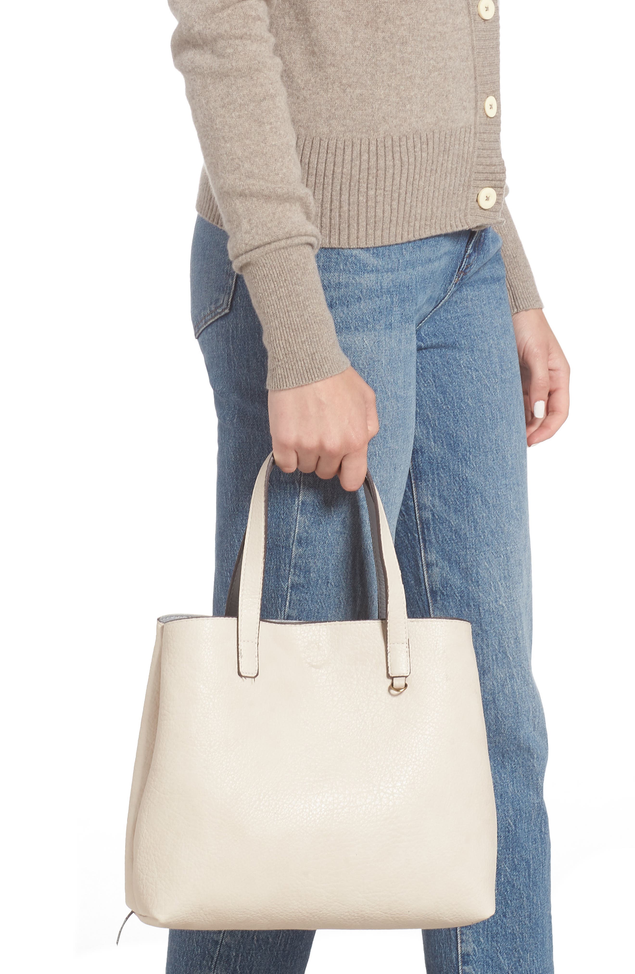 Mini Reversible Faux Leather Tote & Wristlet, Alternate, color, GREY/ BONE
