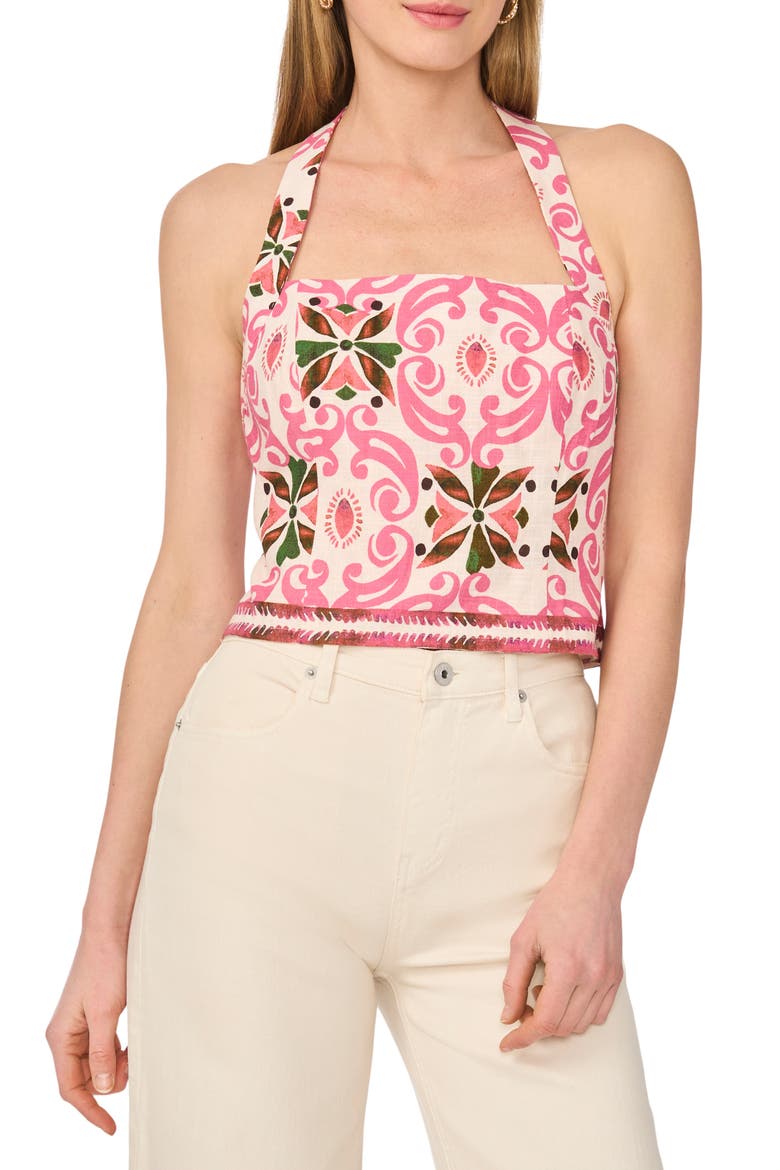 Tile Print Halter Top, Main, color, VANILLA CREAM