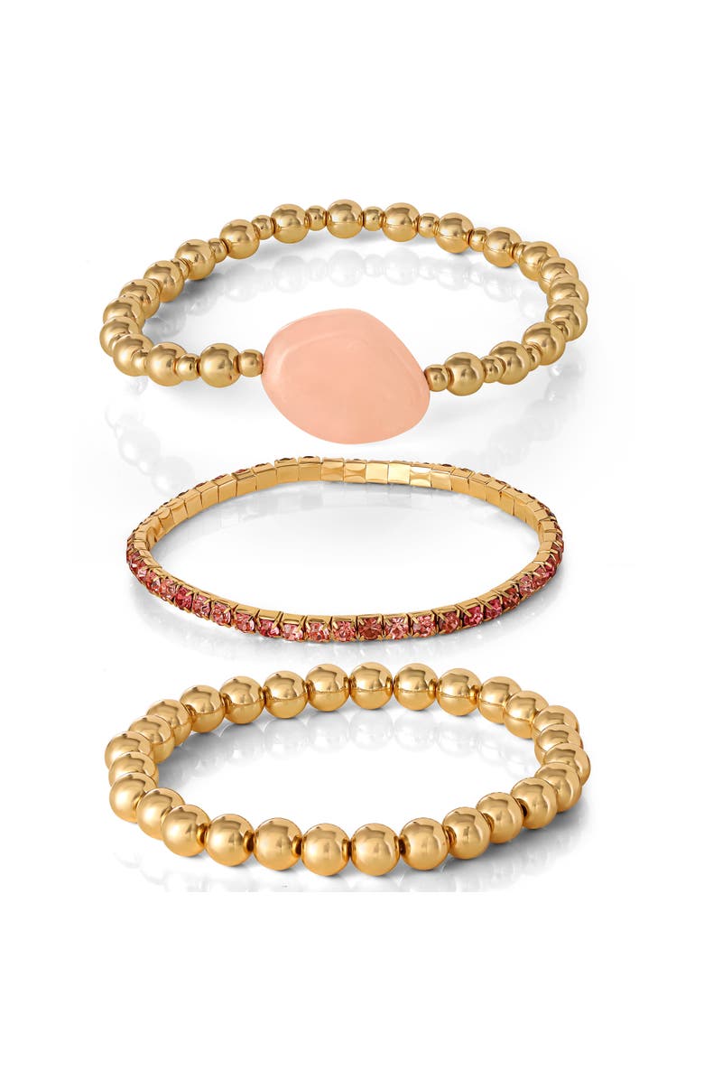 Jessica Simpson 3-Piece Beaded Stretch Bracelet Set, Main, color, Pink, Gold
