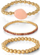 Jessica Simpson 3-Piece Beaded Stretch Bracelet Set, Gemstone & Gold-Tone Accents