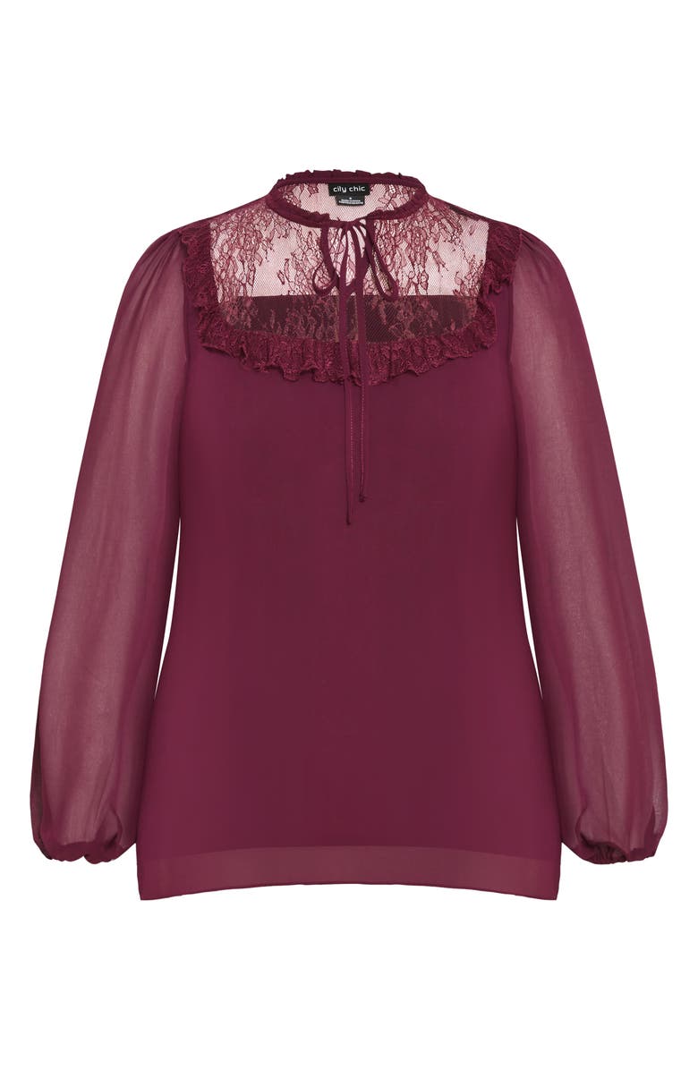 City Chic Greta Lace Trim Top, Alternate, color, Plum