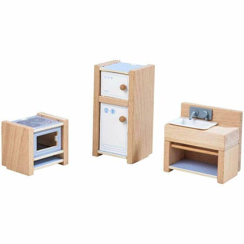 Little Friends Kitchen Room Set - Wooden Dollhouse Furniture for 4" Bendy Dolls