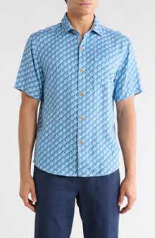 Tommy Bahama Geometric Twist Short Sleeve Silk Button-Up Shirt