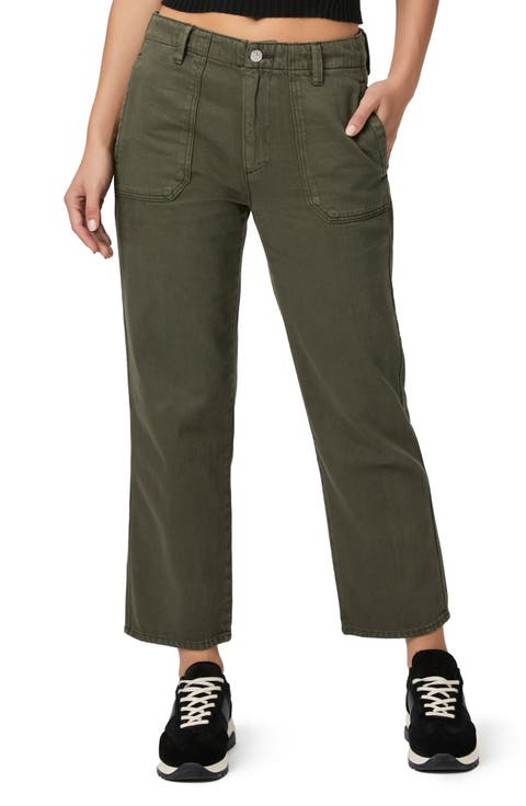 Kirby Button Fly Crop Flare Jeans (Vintage Forester Green)