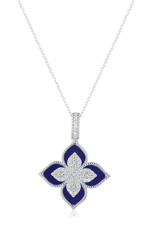 Pavé Cubic Zirconia & Enamel Flower Pendant Necklace