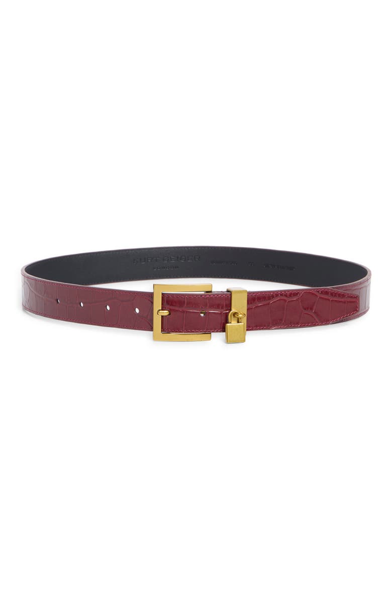 Croc Embossed Leather Belt, Main, color, BURGUNDY
