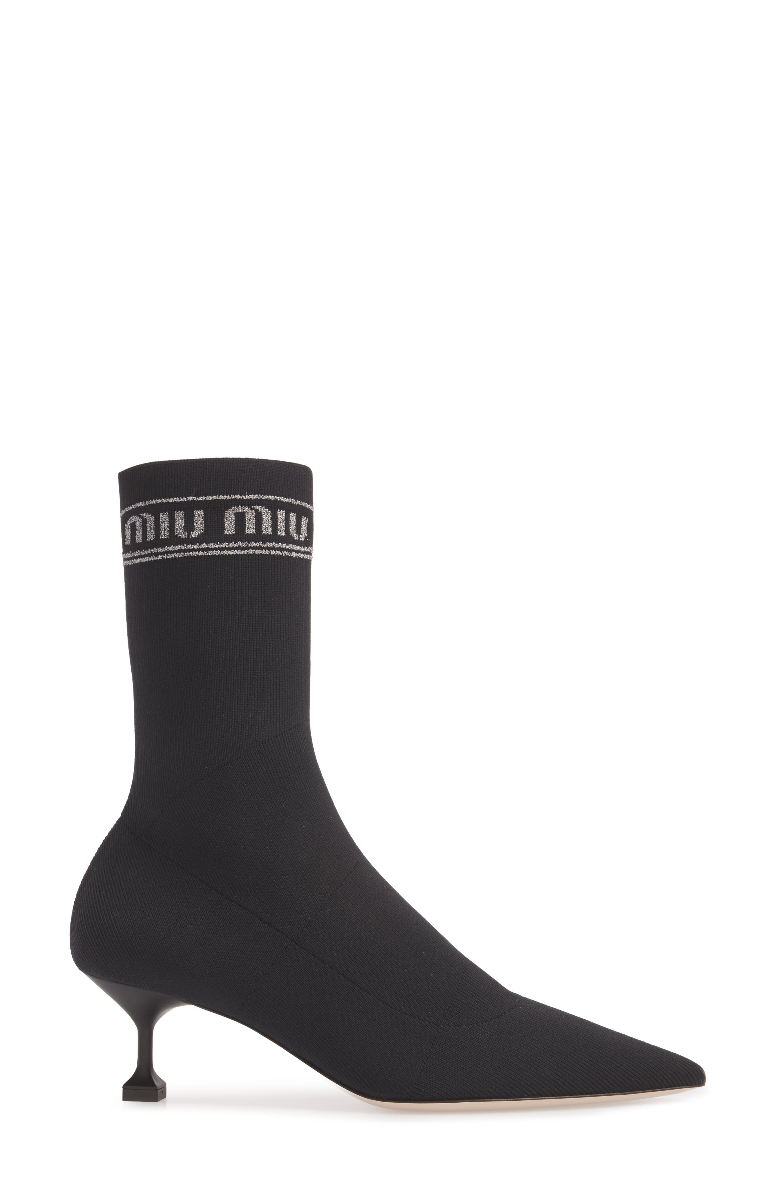 Miu Miu Logo Sock Bootie, Alternate, color, 