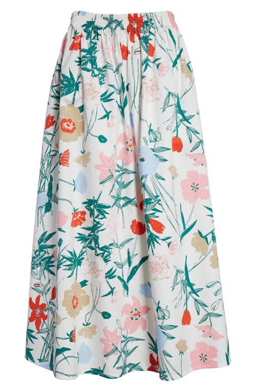 Marimekko Buklee Perenna Stretch Cotton Poplin Maxi Skirt In White, Green, Red, Brown