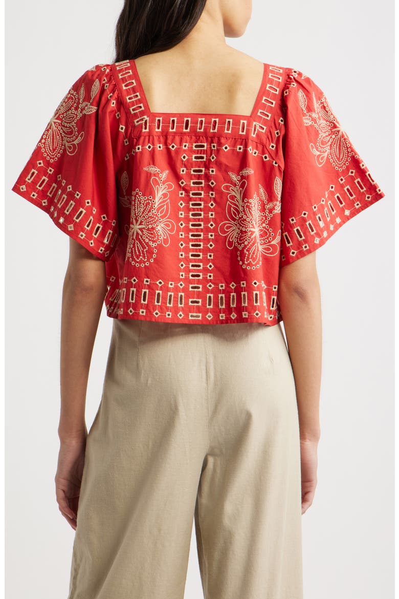 Laine Embroidered Eyelet Square Neck Cotton Top, Alternate, color, TERRACOTTA