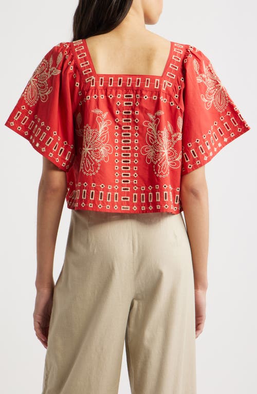 Rails Laine Embroidered Eyelet Square Neck Cotton Top In Terracotta