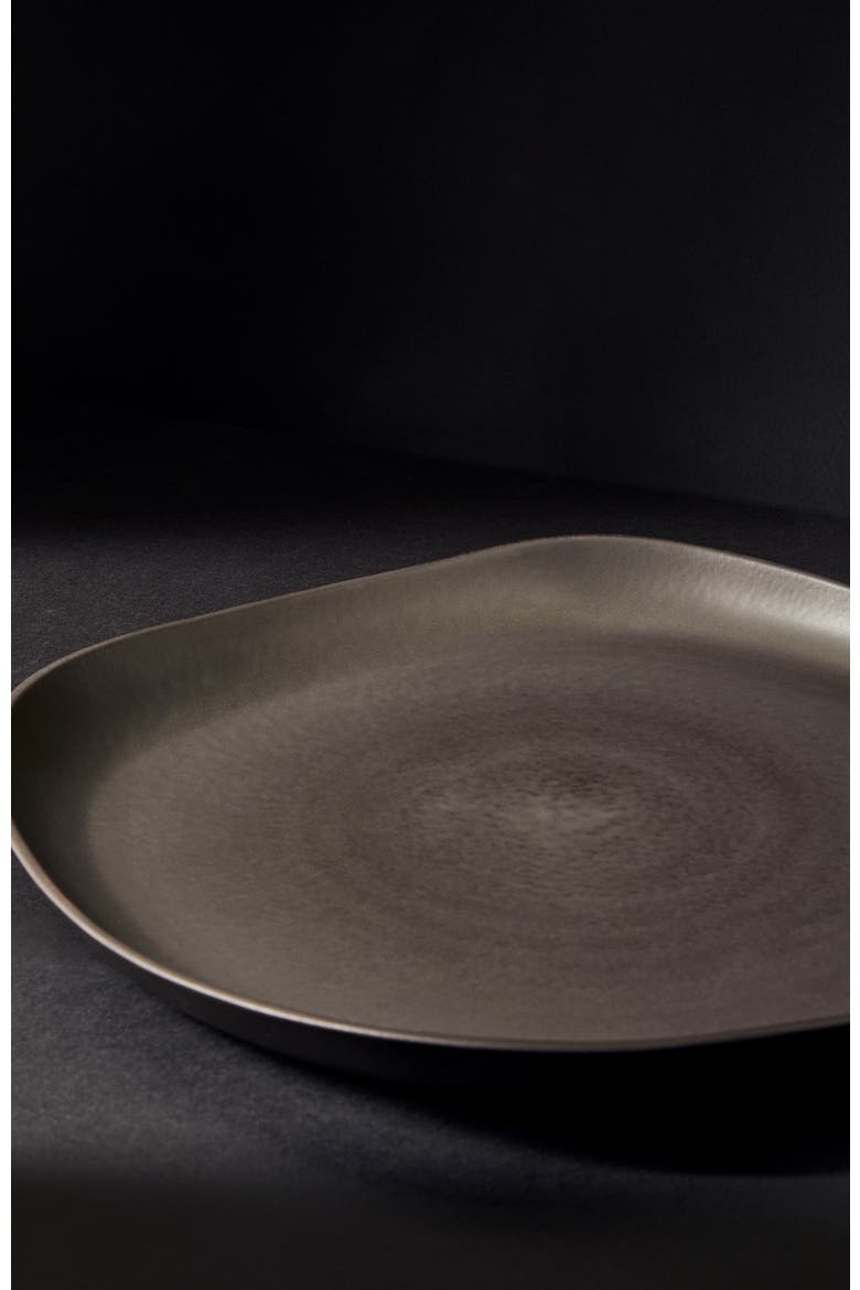 Stoneware Round Serving Platter, Alternate, color, Black
