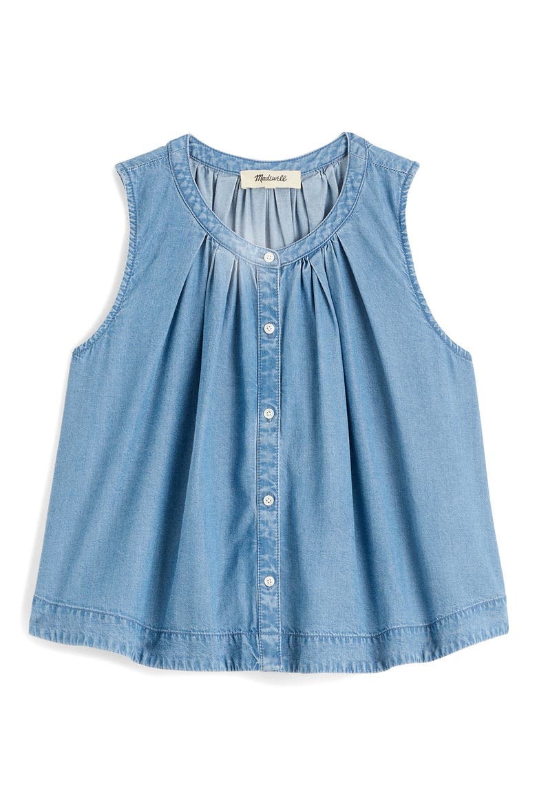 Denim Button-Up Tank Top, Alternate, color, ASHBURY WASH