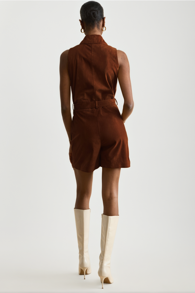 Alina Suede Romper, Alternate, color, Chestnut