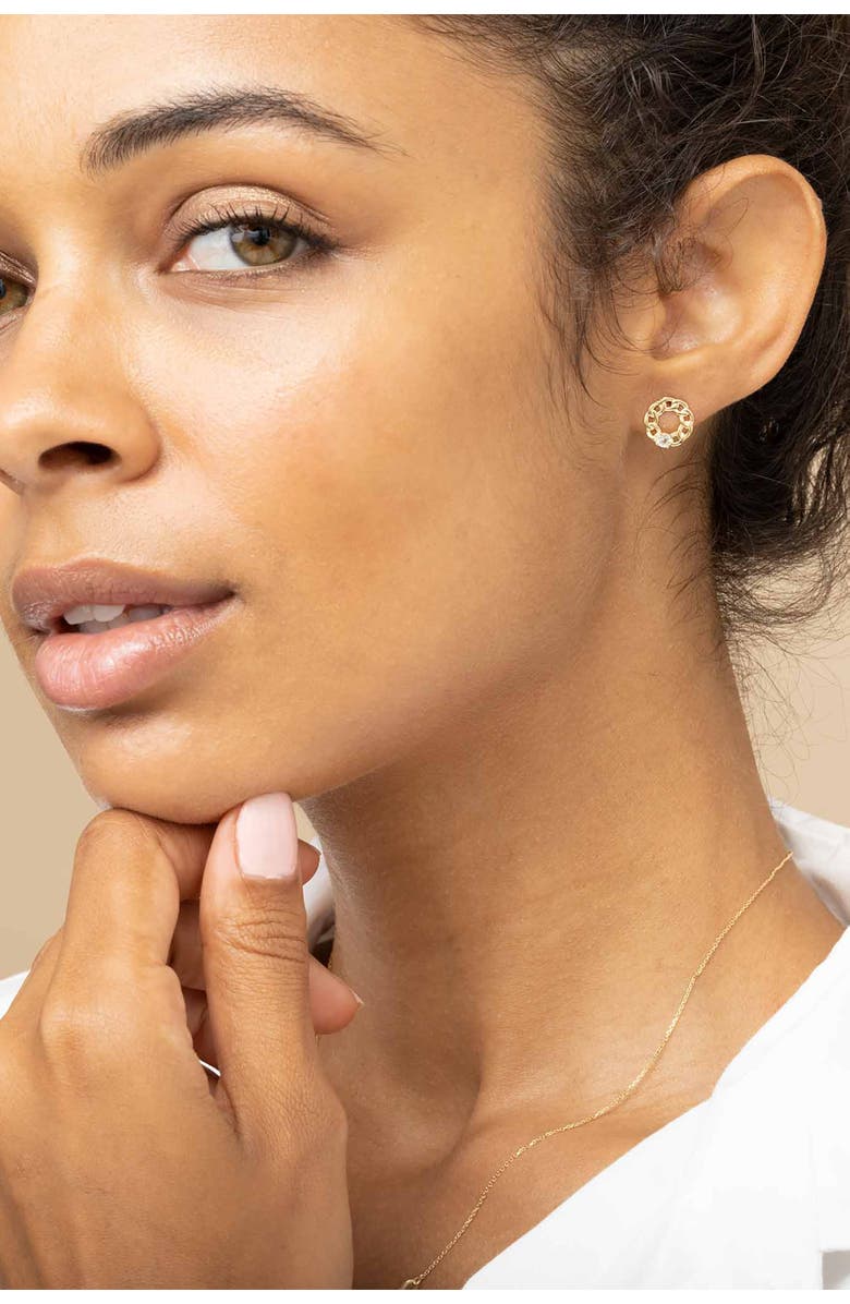 Oradina 14K Yellow Gold Halo Studs, Alternate, color, Yellow Gold