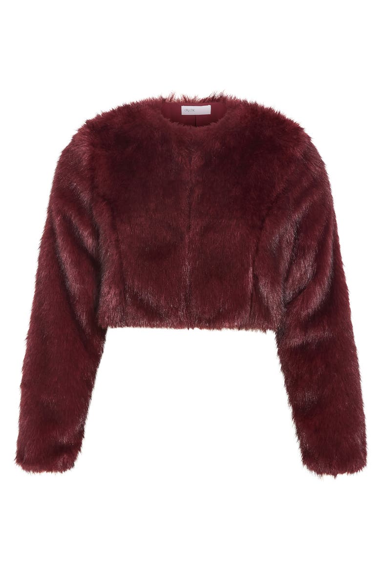Angel Faux Fur Crop Jacket, Alternate, color, BORDEAUX