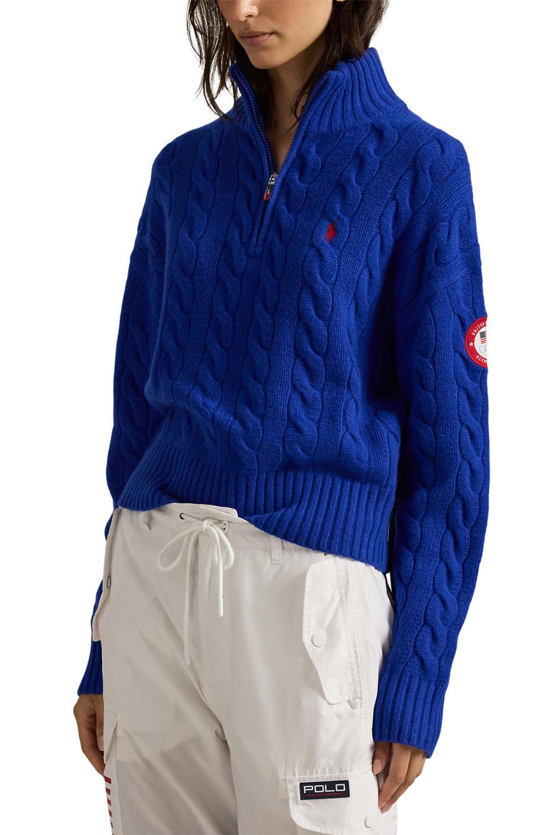 Team USA Cable Stitch Half Zip Pullover, Main, color, HERITAGE ROYAL 24