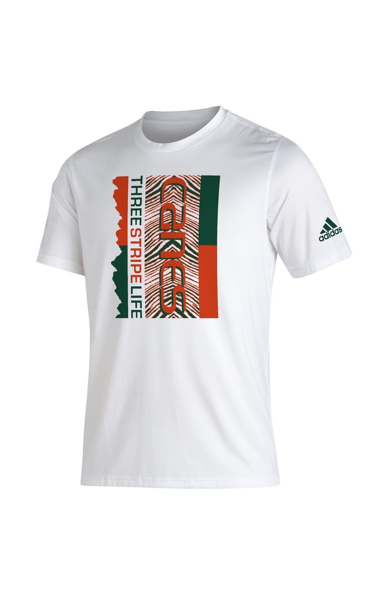 adidas Men's adidas White Miami Hurricanes Zubaz Three-Stripe Life Creator AEROREADY T-Shirt, Alternate, color, 