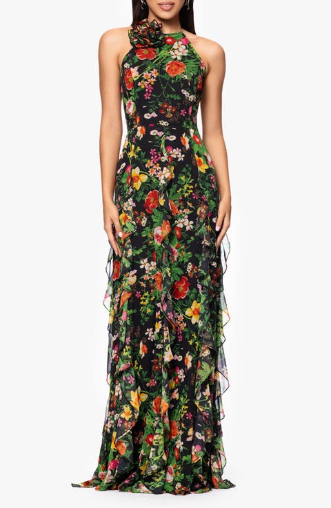 Floral Halter Neck Gown