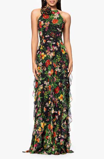 Betsy & Adam Floral Halter Neck Gown