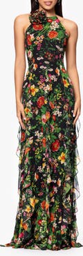 Betsy & Adam Floral Halter Neck Gown