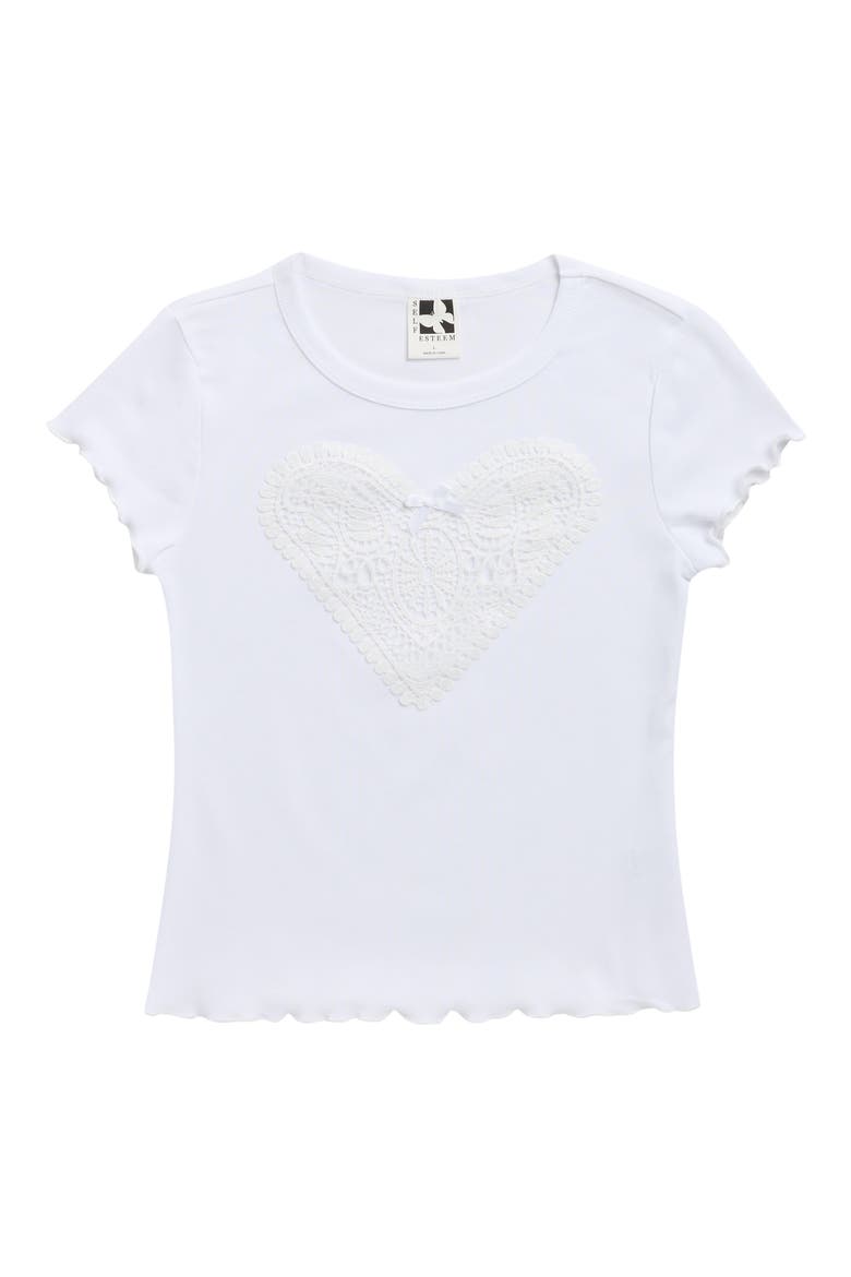 Kids' Heart Lace Appliqué Baby T-Shirt, Main, color, IVORY