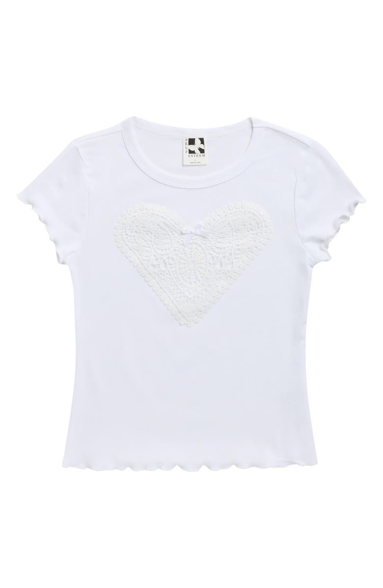SELF ESTEEM Kids' Heart Lace Appliqué Baby T-Shirt, Main, color, Ivory