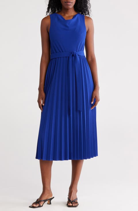Cowl Neck Sleeveless Pleated A-Line Dress