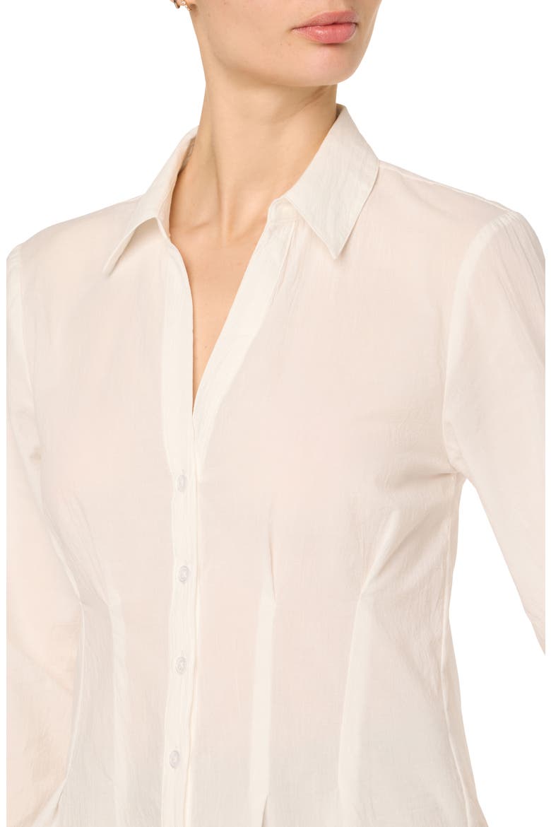 Pleated Long Sleeve Button-Up Shirt, Alternate, color, WHITE