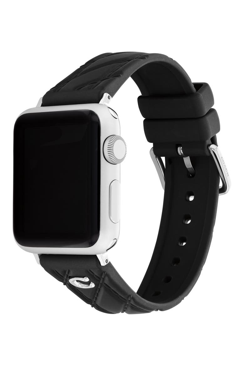 Quilted Silicone 38mm Apple Watch® Watchband, Alternate, color, BLACK