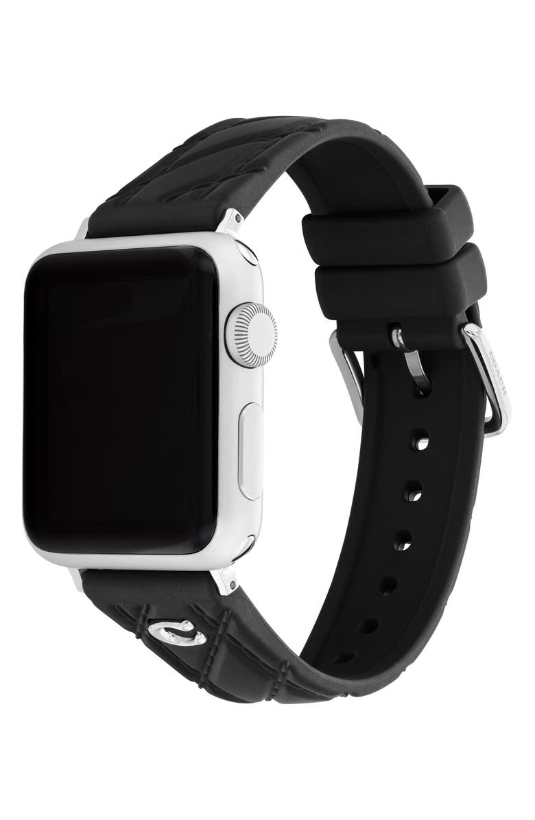 COACH Quilted Silicone 38mm Apple Watch<sup>®</sup> Watchband, Alternate, color, Black