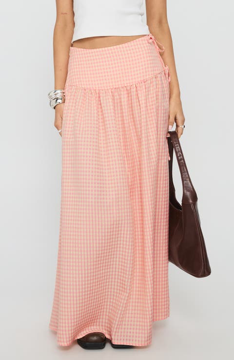 Analeah Gingham Side Tie Maxi Skirt