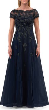 La Femme Gorgeous Gown with Beaded Lace Applique