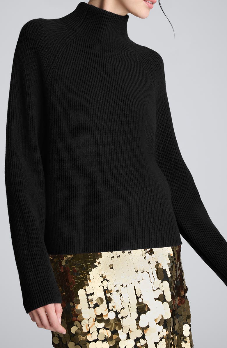 Kenneth Cole Raglan Sleeve Funnel Neck Sweater, Main, color, Black