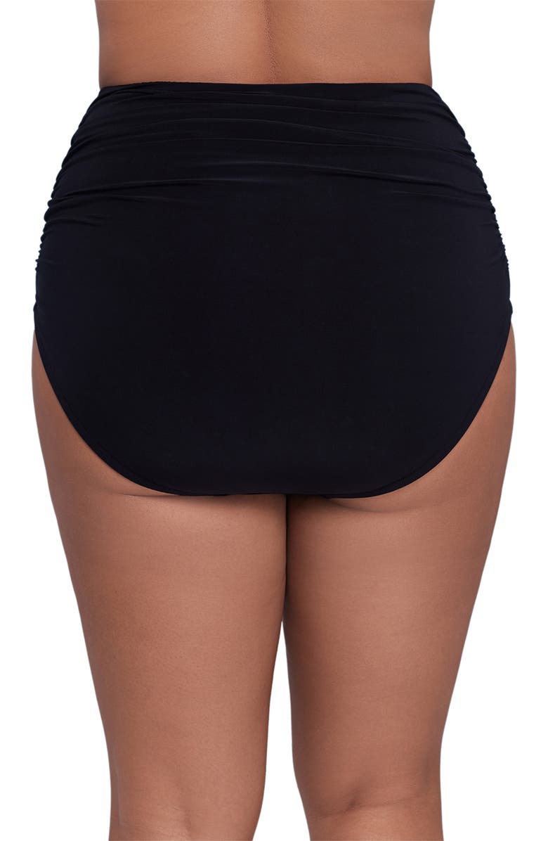 Trimshaper High Waist Shirred Plus Size Control Swim Brief, Alternate, color, Black