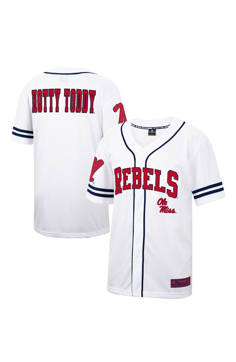 COLOSSEUM Men's Colosseum White Ole Miss Rebels Free Spirited Mesh Button-Up Baseball Jersey, Alternate, color, 