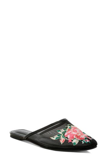 London Rag Shara Embroidered Mesh Mule In Black