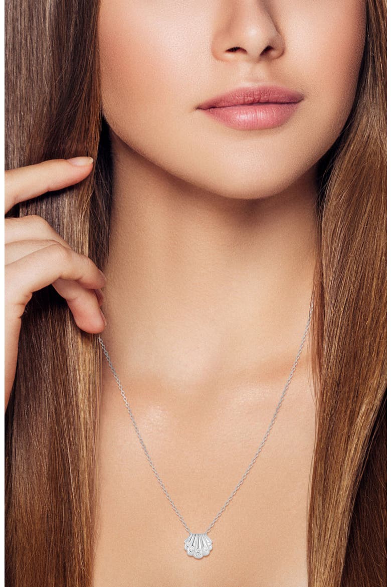 Cubic Zirconia Shell Pendant Necklace, Alternate, color, SILVER