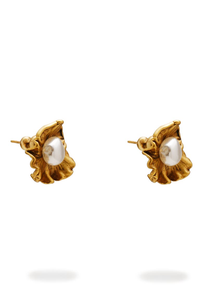 Iris Stud Earrings, Alternate, color, ANTIQUE BRASS