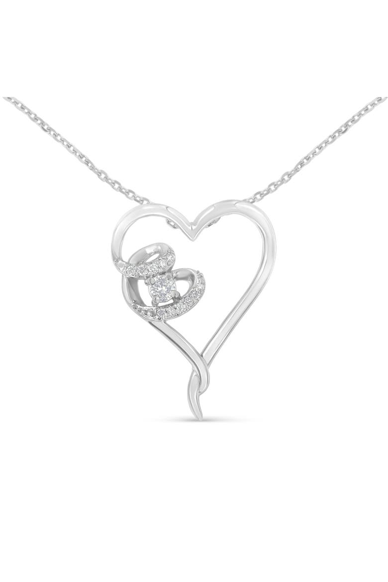 .925 Sterling Silver 1/10 cttw Diamond Heart Pendant Necklace, Main, color, White