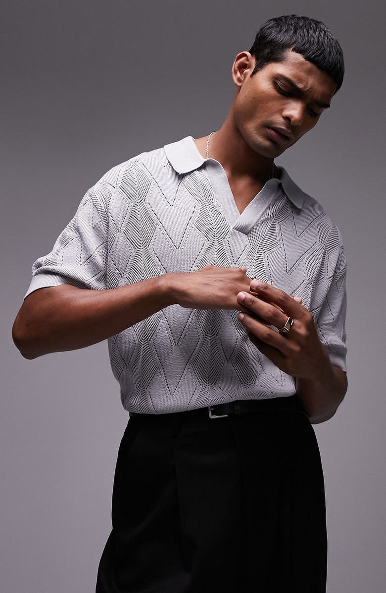 Topman Diamond Pattern Johnny Collar Polo Sweater, Main, color,