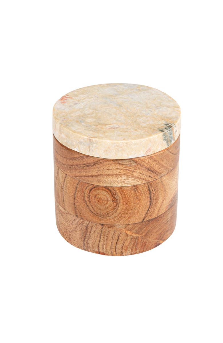 Storied Home Round Acacia Wood Container with Marble Lid, Natural and Yellow Mélanges, Main, color, Natural