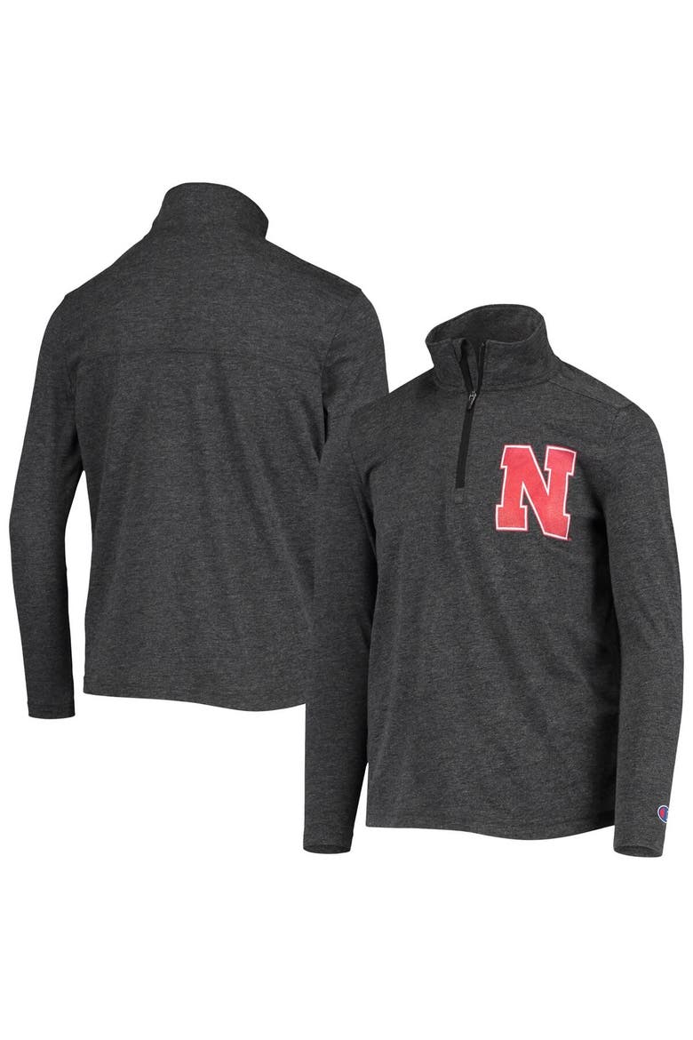 Youth Champion Heathered Black Nebraska Huskers Field Day Quarter-Zip Jacket, Main, color, Heather Black