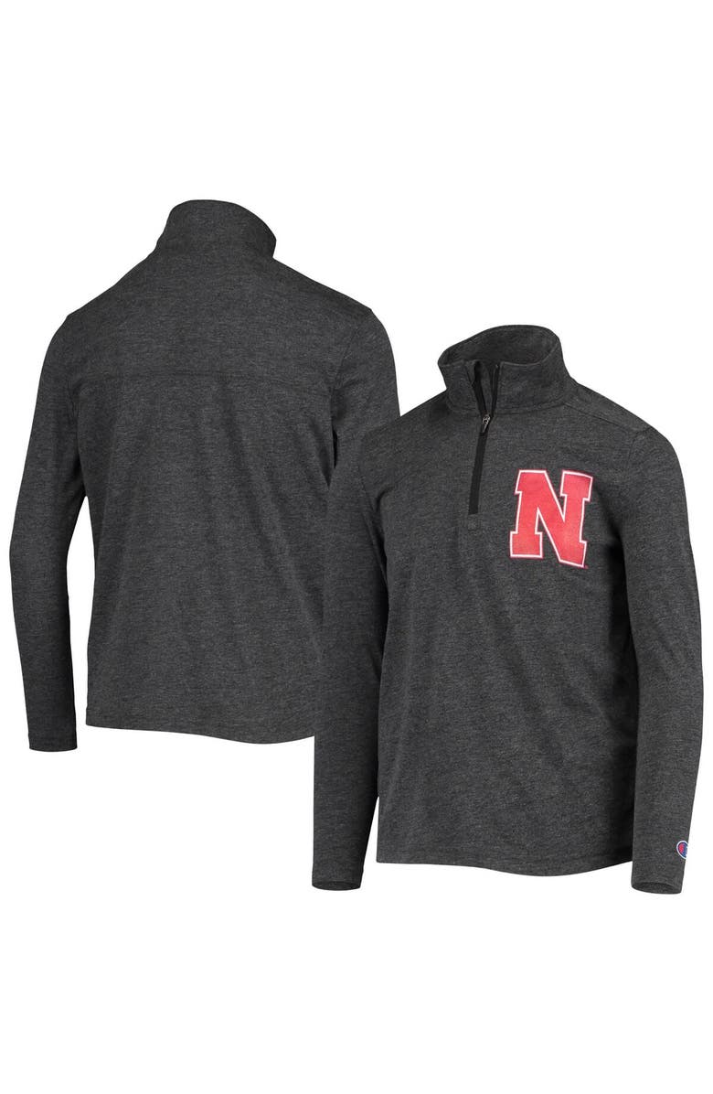 Champion Youth Champion Heathered Black Nebraska Huskers Field Day Quarter-Zip Jacket, Main, color,
