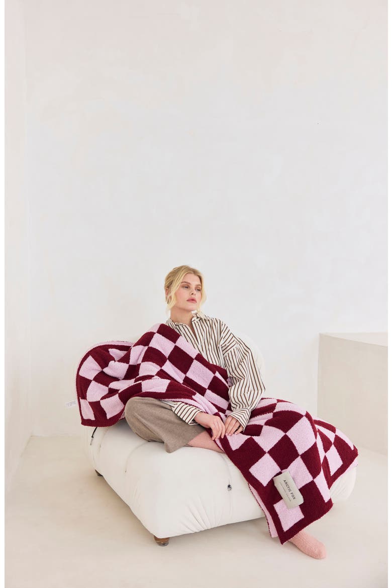 The Teddy Checkered Throw Blanket, Alternate, color, PINK CHECK
