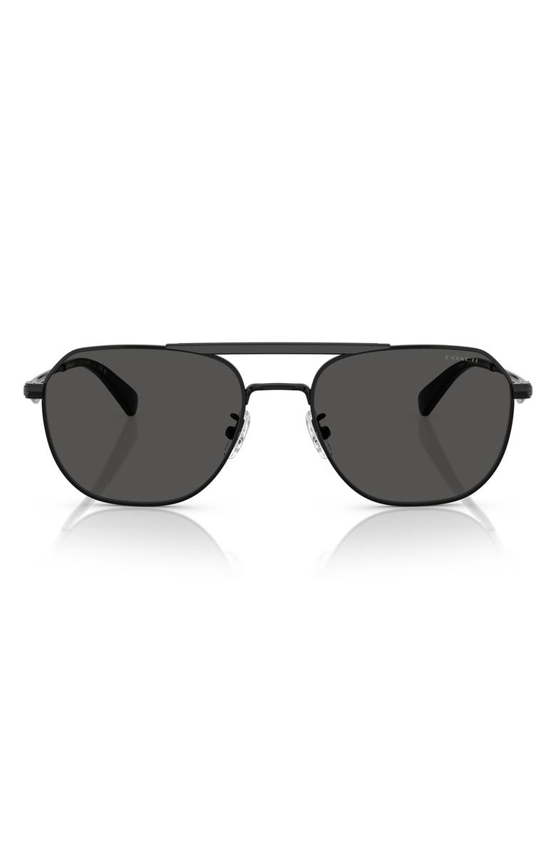 COACH 57mm Pilot Sunglasses, Main, color, Satin Black / Black / Grey