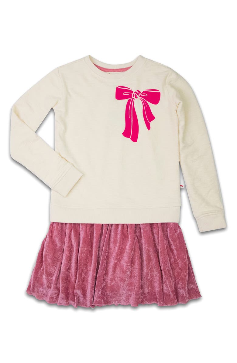 Appaman Kids' Bow Sweatshirt Dress, Main, color, Cream