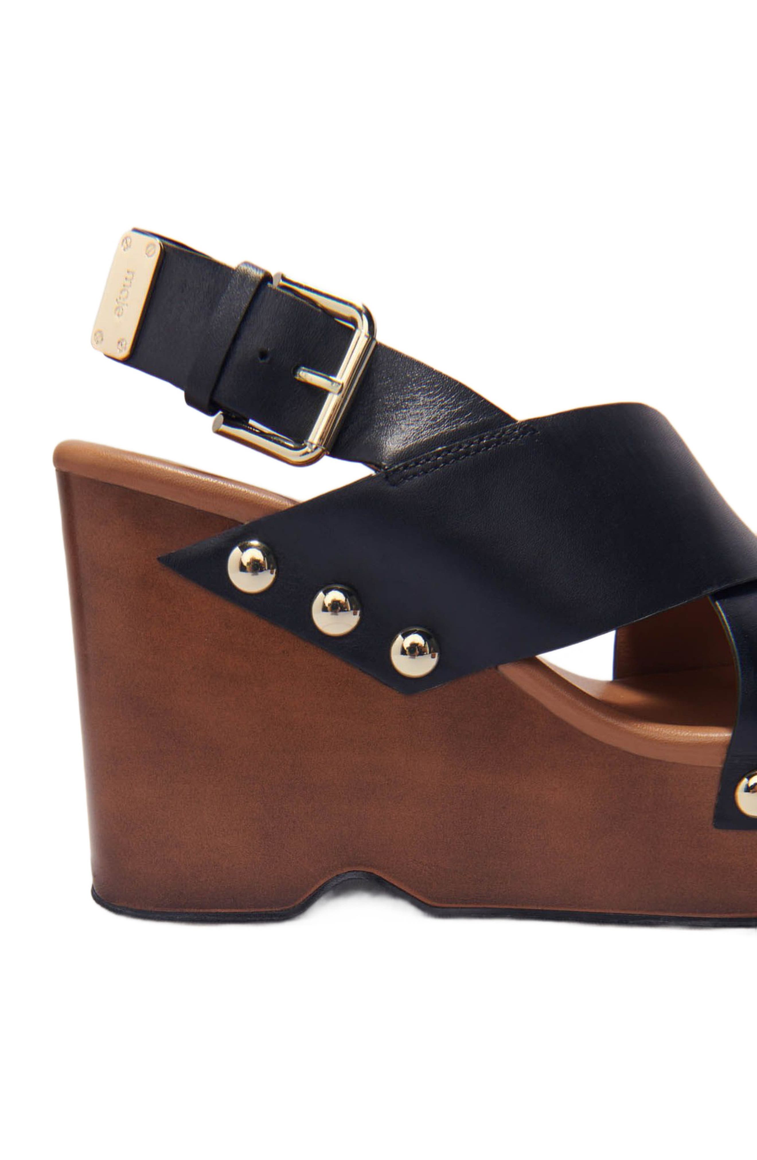 maje Leather platform sandals, Alternate, color, 
